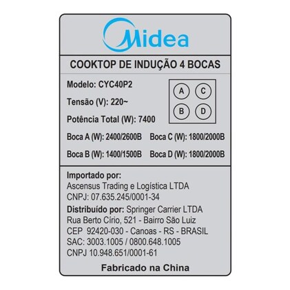 Cooktop 4 Bocas De Indução Midea Built In Even Pro — imagem 8