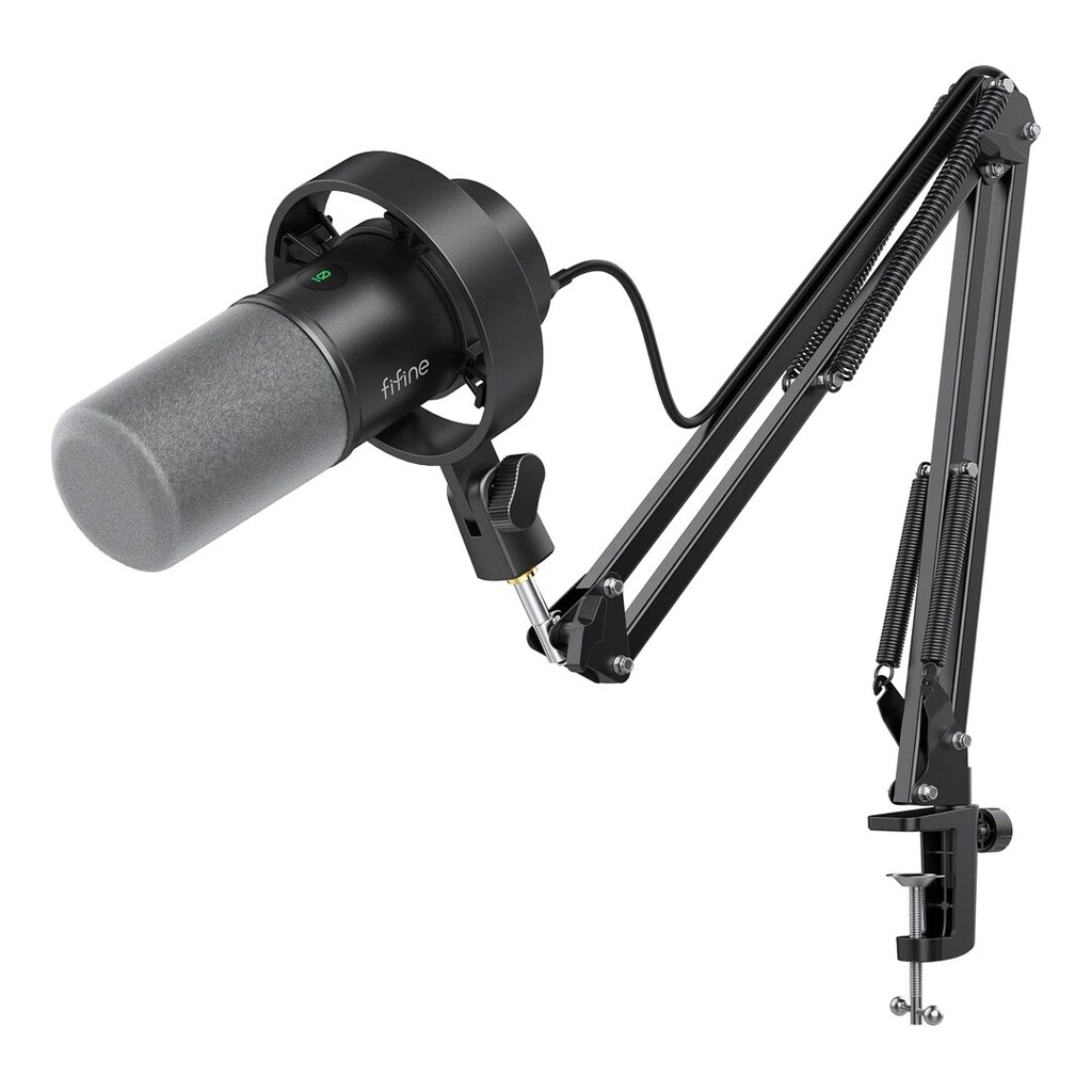 FIFINE K688 Kit de microfone para podcast,mic dinâmico USB/XLR com braço para PC/mixer XLR, microfone para jogos com botão mudo,conector de fone ouvido para vocal,narração,streaming, gravação-K688CT