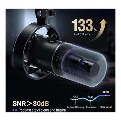FIFINE K688 Kit de microfone para podcast,mic dinâmico USB/XLR com braço para PC/mixer XLR, microfone para jogos com botão mudo,conector de fone ouvido para vocal,narração,streaming, gravação-K688CT — imagem 4