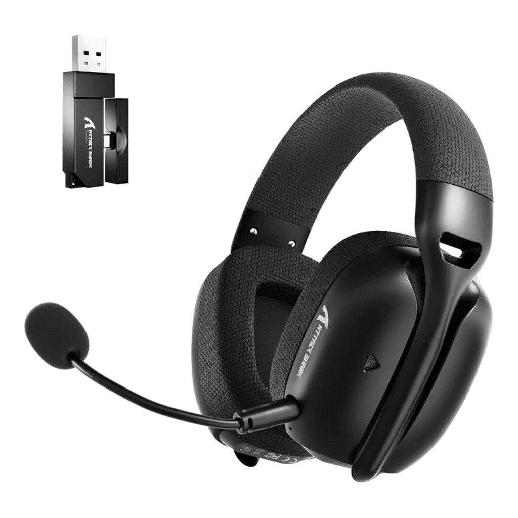 Fone Headset Gamer Attack Shark L80 Pro Tri-Mode (Bluetooth 5.3, 2.4GHz e P2) Microfone Removível Cancelamento de Ruído Drivers 40mm