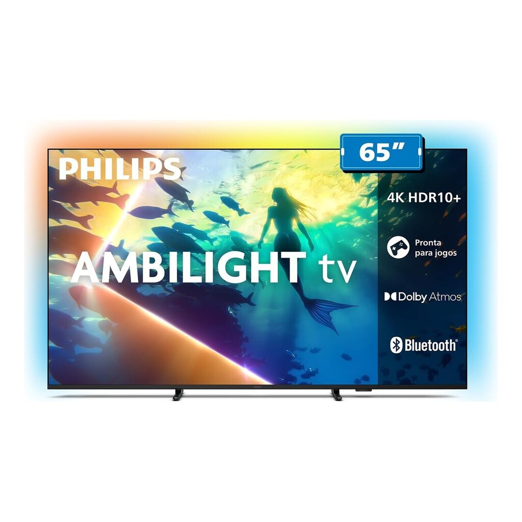 PHILIPS, Smart TV Ambilight 65" 4K, Titan OS, 65PUG8100/78, Comando de Voz, HDR10+/Dolby Atmos, VRR/ALLM, Bluetooth