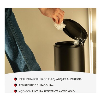 Powermaid Lixeira Matte 5L com Pedal Compacta banheiro, cozinha preto — imagem 3